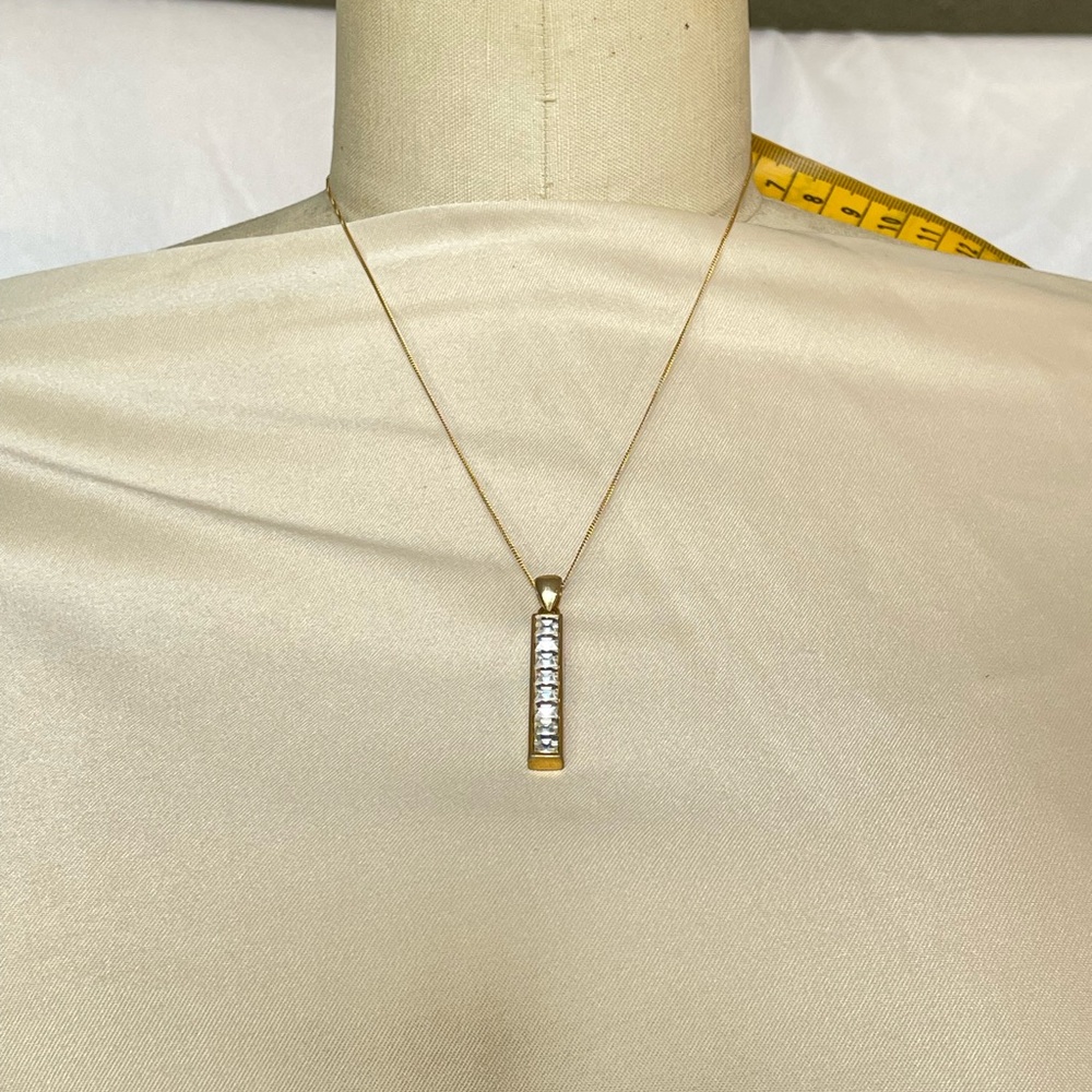 Vintage gold tone CZ Bar Pendant 1.75” large - Picture 4 of 6